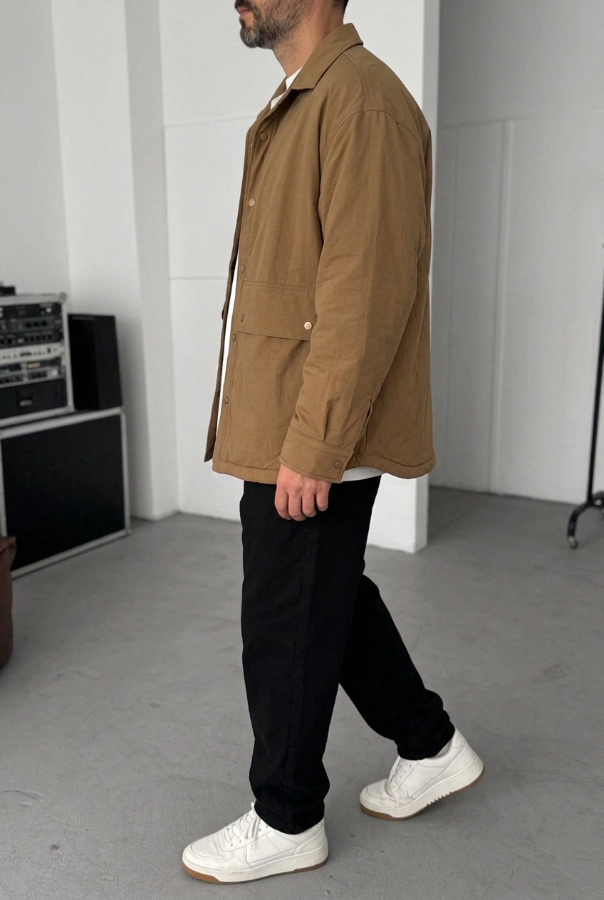 Ανδρικό Oversized Utility Jacket με Τσέπες & Κουμπιά – Καφέ