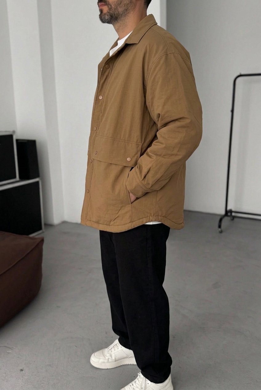 Ανδρικό Oversized Utility Jacket με Τσέπες & Κουμπιά – Καφέ