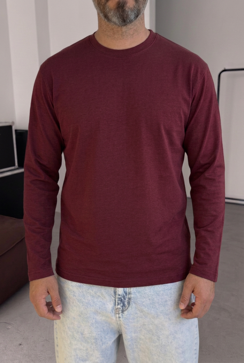 Ανδρική Μακρυμάνικη Μπλούζα Basic Regular Fit –Μπορντο