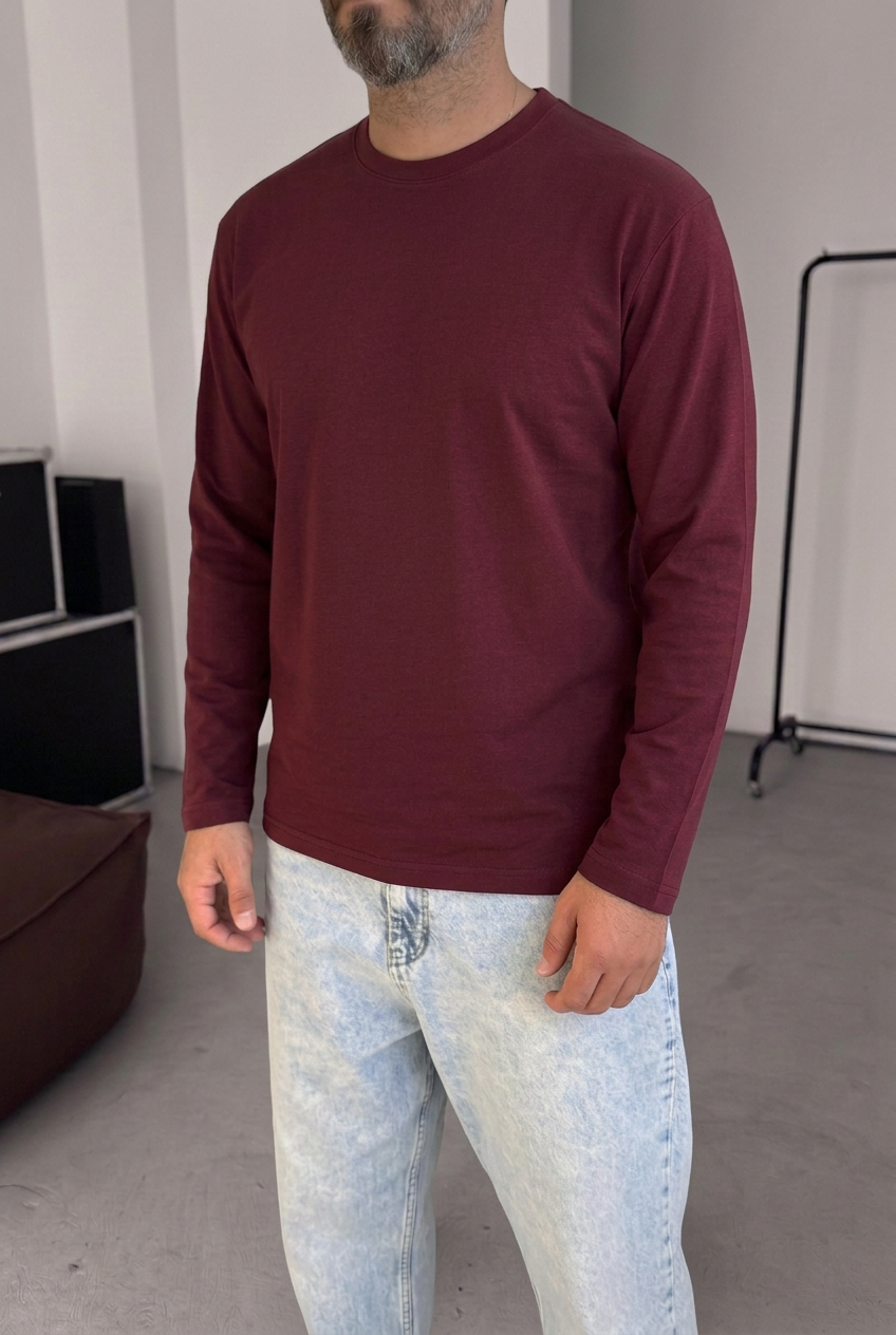 Ανδρική Μακρυμάνικη Μπλούζα Basic Regular Fit –Μπορντο