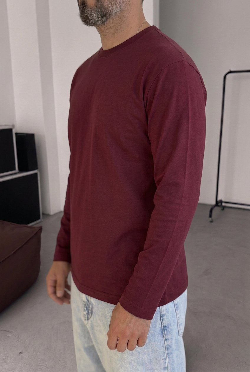 Ανδρική Μακρυμάνικη Μπλούζα Basic Regular Fit –Μπορντο