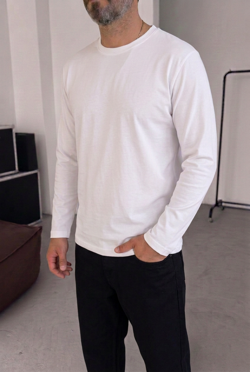 Ανδρική Μακρυμάνικη Μπλούζα Basic Regular Fit – Λευκό