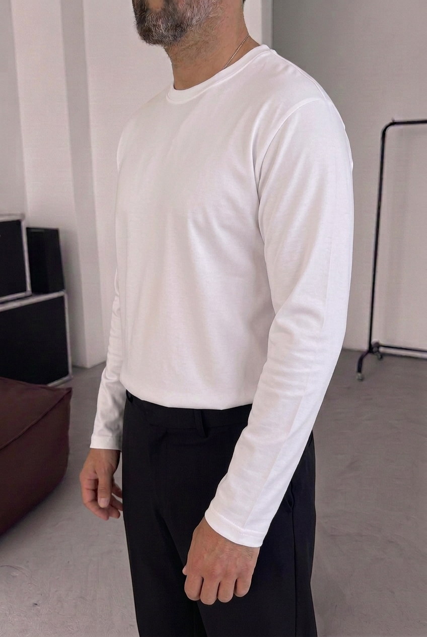 Ανδρική Μακρυμάνικη Μπλούζα Basic Regular Fit – Λευκό