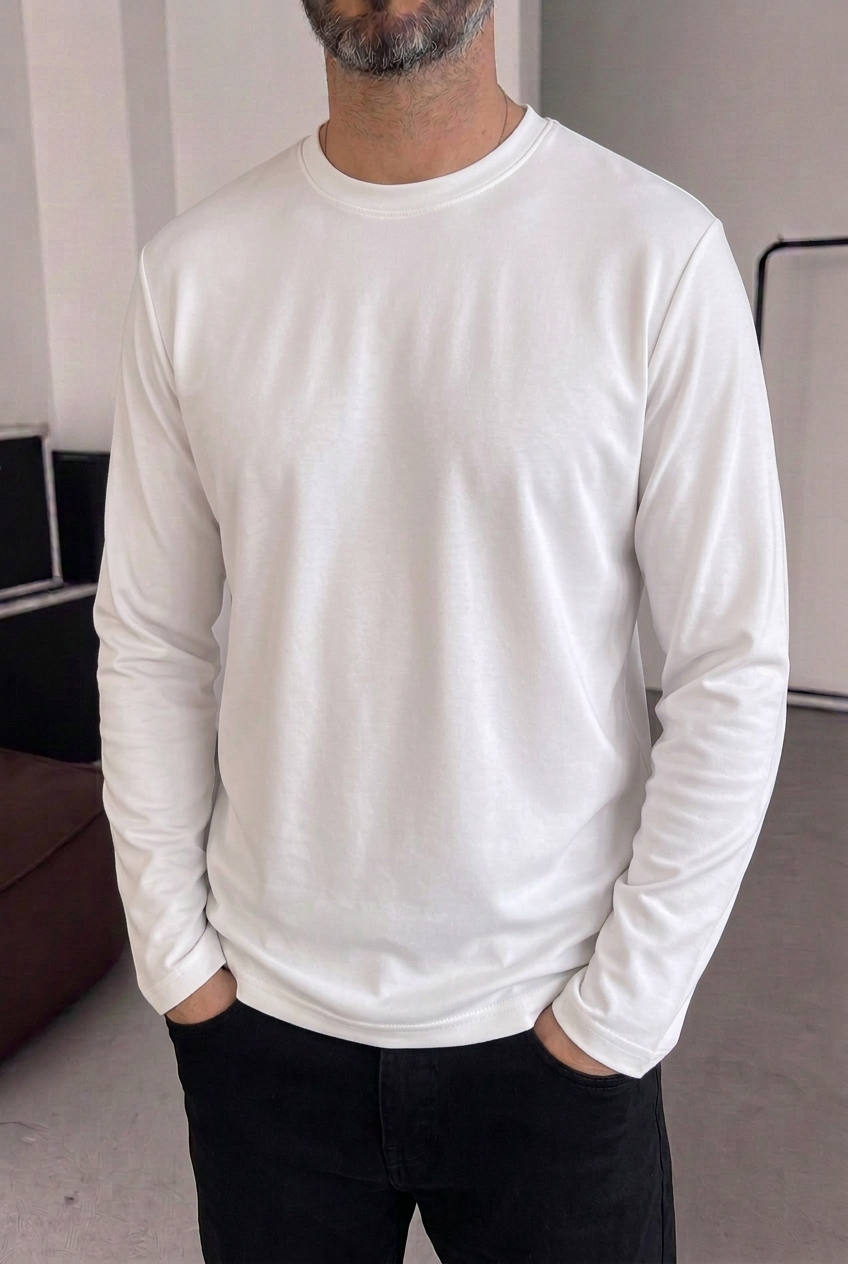 Ανδρική Μακρυμάνικη Μπλούζα Basic Regular Fit – Λευκό
