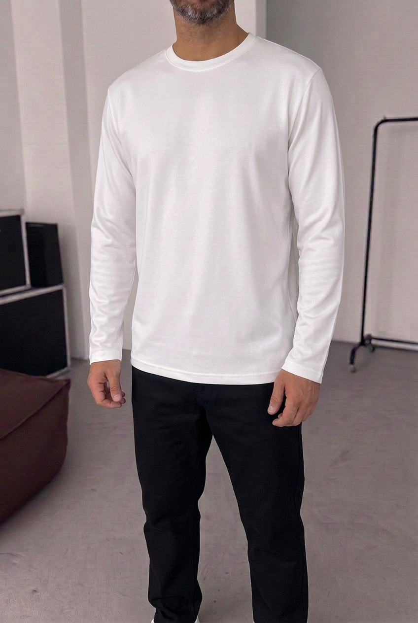 Ανδρική Μακρυμάνικη Μπλούζα Basic Regular Fit – Λευκό