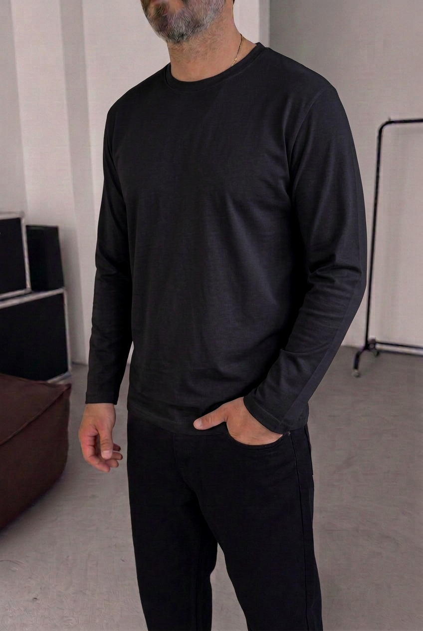 Ανδρική Μακρυμάνικη Μπλούζα Basic Regular Fit – Μαύρο