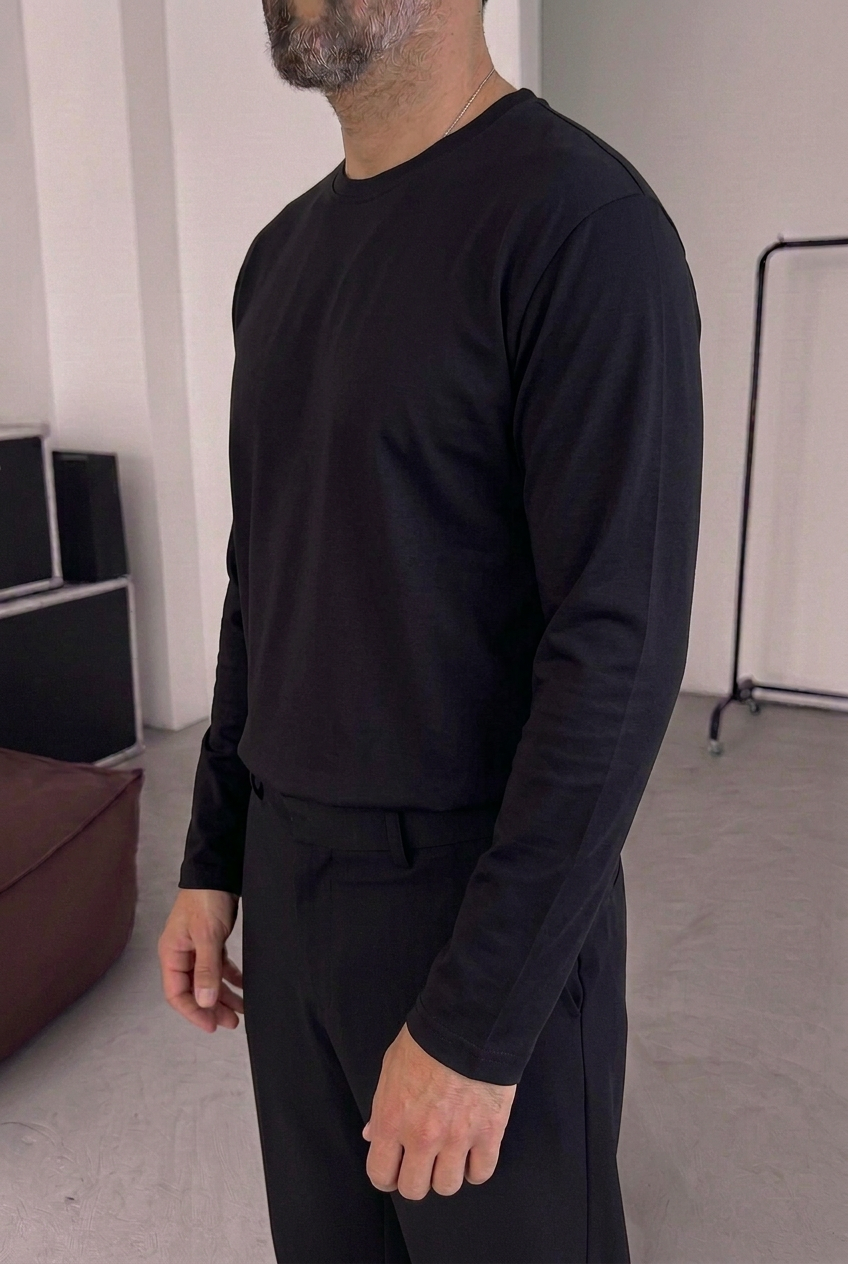 Ανδρική Μακρυμάνικη Μπλούζα Basic Regular Fit – Μαύρο