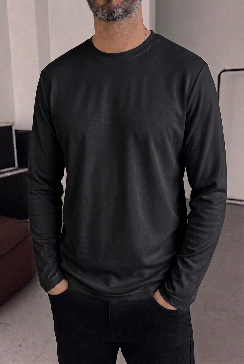 Ανδρική Μακρυμάνικη Μπλούζα Basic Regular Fit – Μαύρο