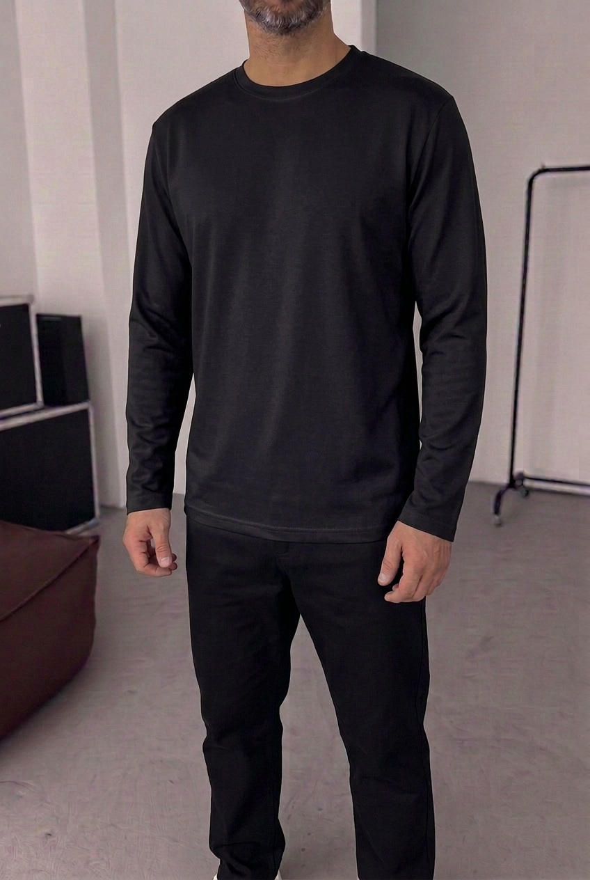 Ανδρική Μακρυμάνικη Μπλούζα Basic Regular Fit – Μαύρο