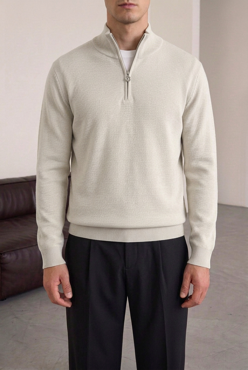 Ανδρική Πλεκτή Μπλούζα Half Zip με Ψηλό Γιακά – Γκρι Του Πάγου