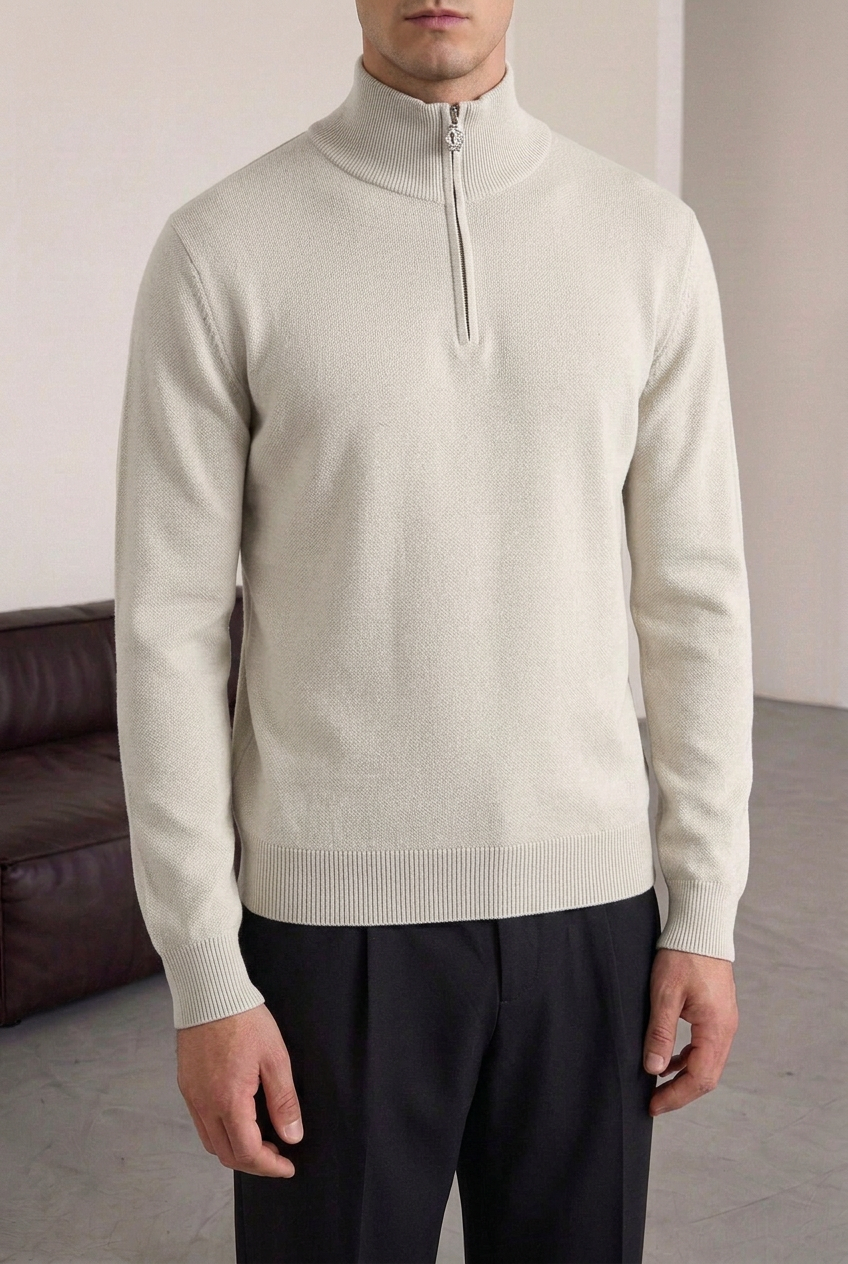Ανδρική Πλεκτή Μπλούζα Half Zip με Ψηλό Γιακά – Γκρι Του Πάγου