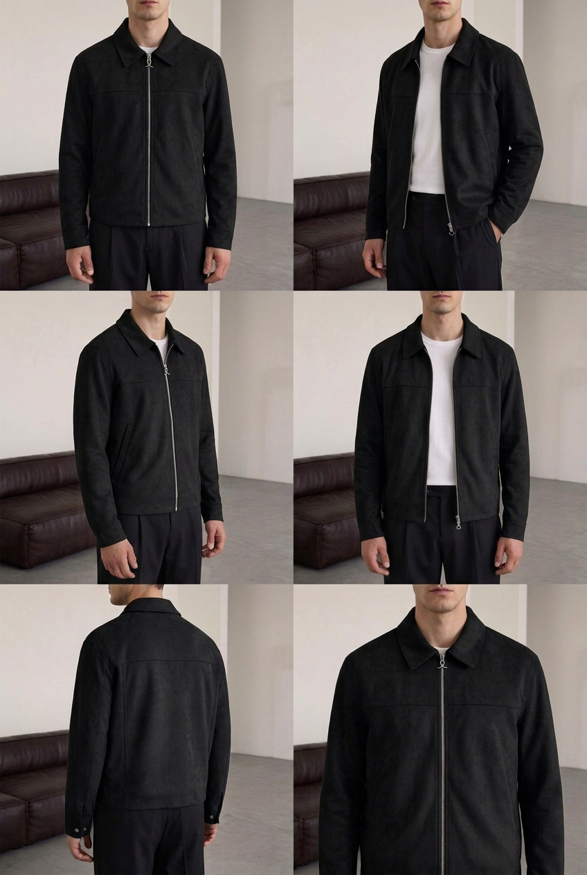 Suede Jacket with Zip – Black