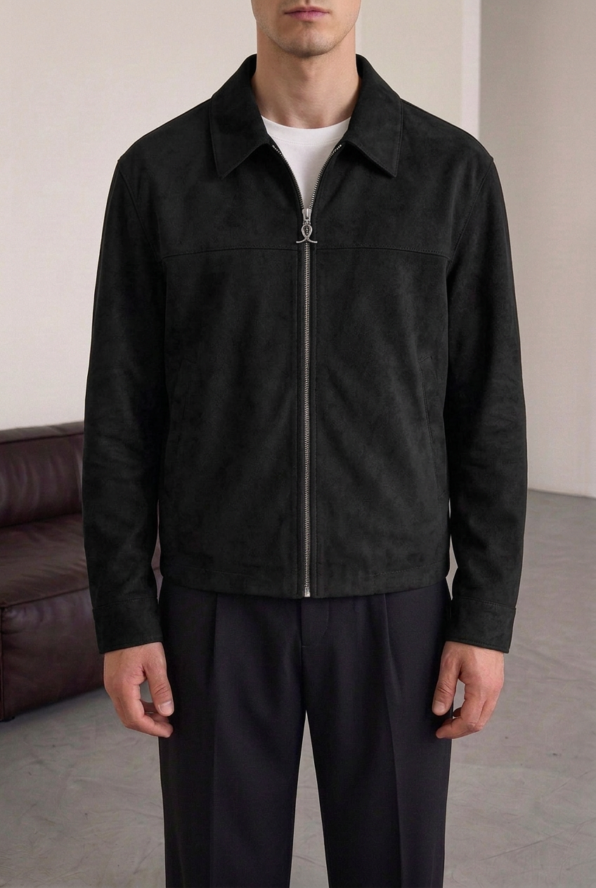 Suede Jacket with Zip – Black