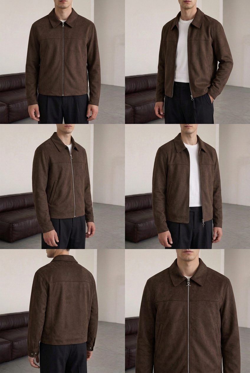 Suede Jacket with Zip – Brown