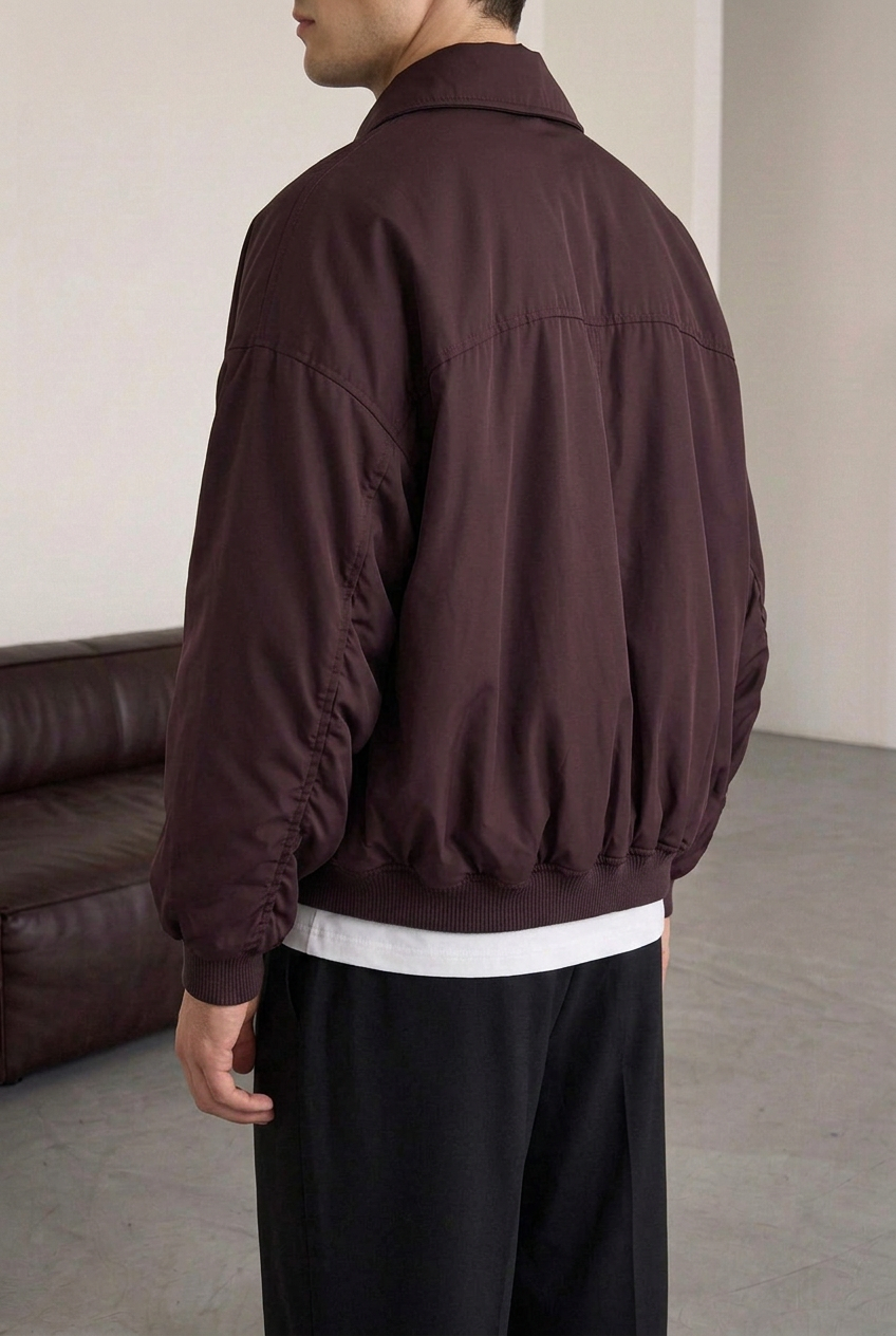 Puffer Bomber Jacket with Wide Sleeves – Burgundy