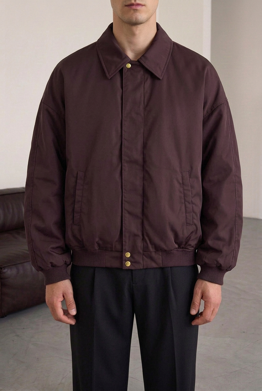 Puffer Bomber Jacket with Wide Sleeves – Burgundy