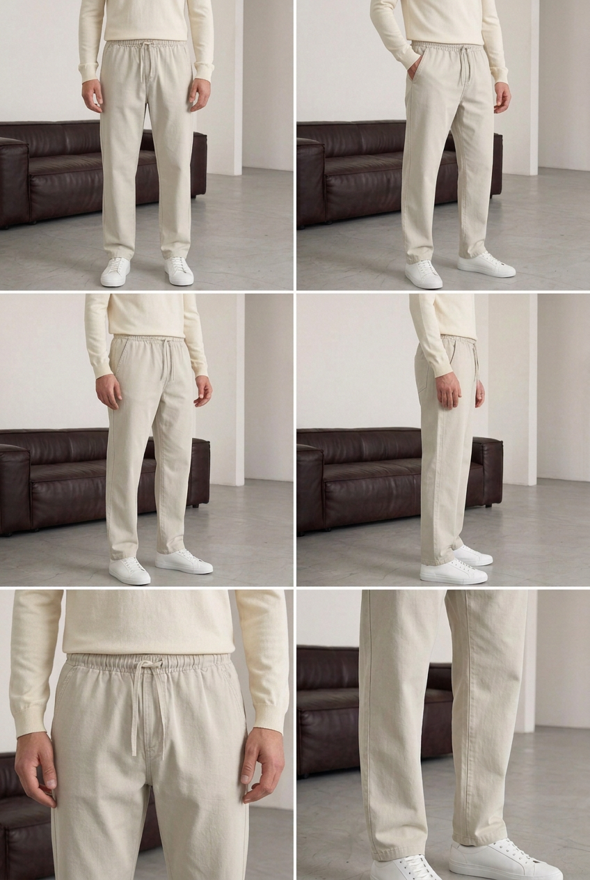Cotton Jeans with Elastic Waist – Beige