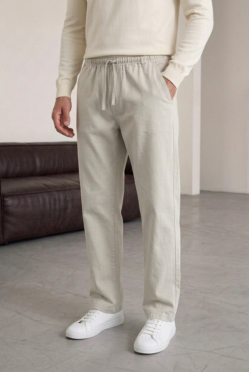 Cotton Jeans with Elastic Waist – Beige