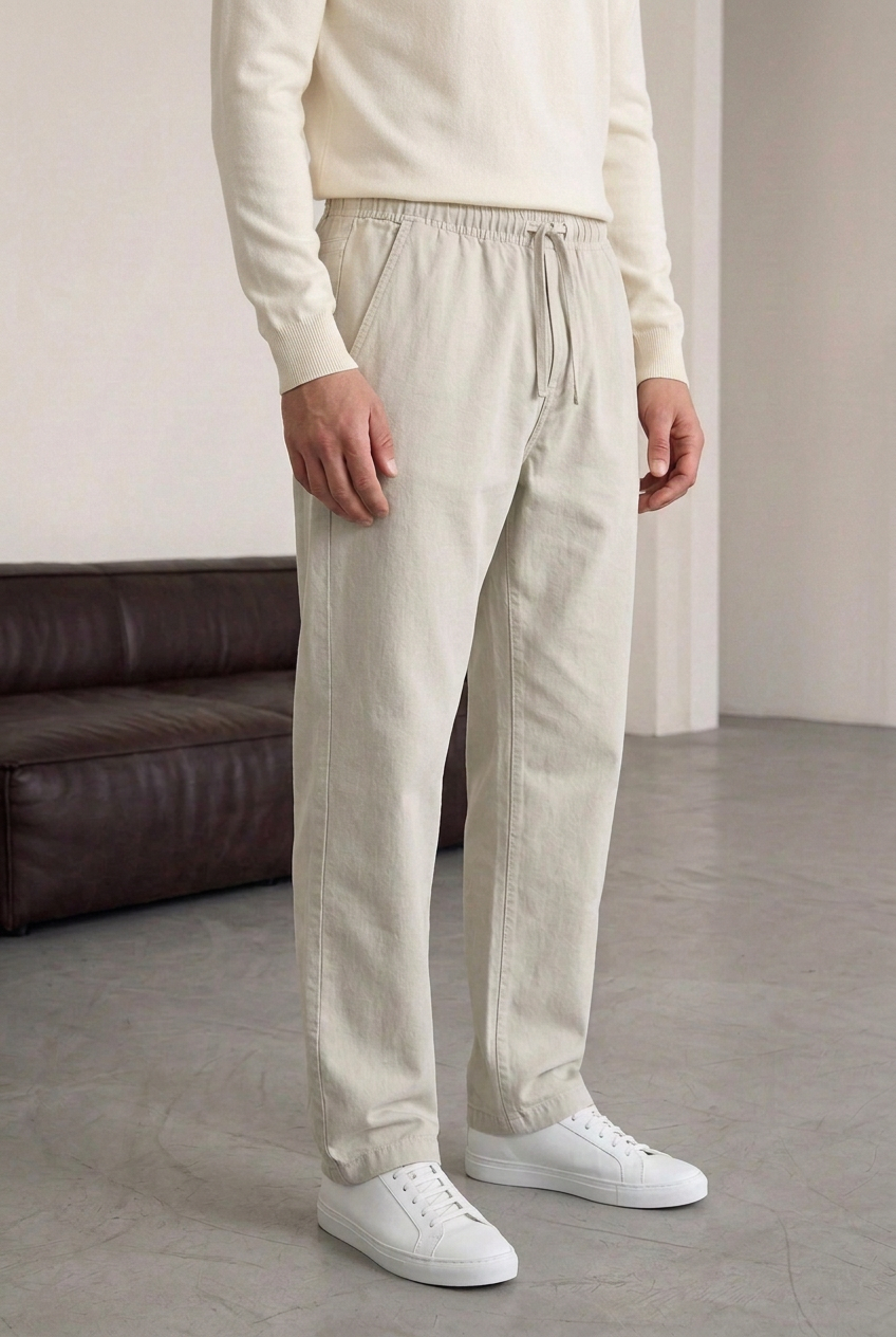 Cotton Jeans with Elastic Waist – Beige