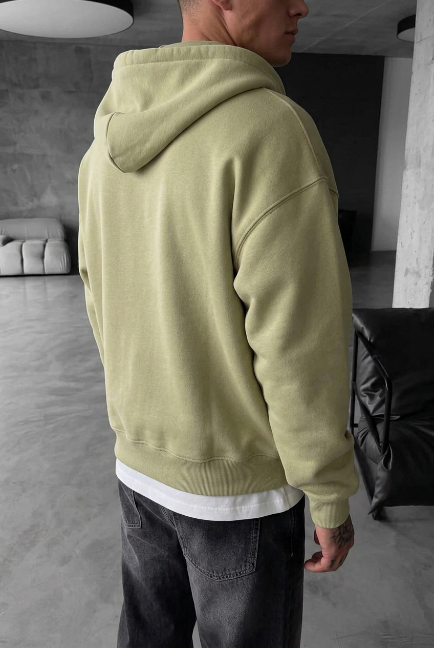 Oversized Zip-Up Sweatshirt Jacket with Double Zip and Inner Lining – Olive