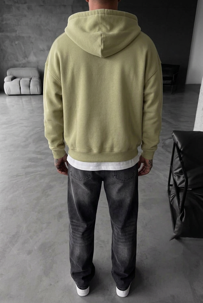 Oversized Zip-Up Sweatshirt Jacket with Double Zip and Inner Lining – Olive