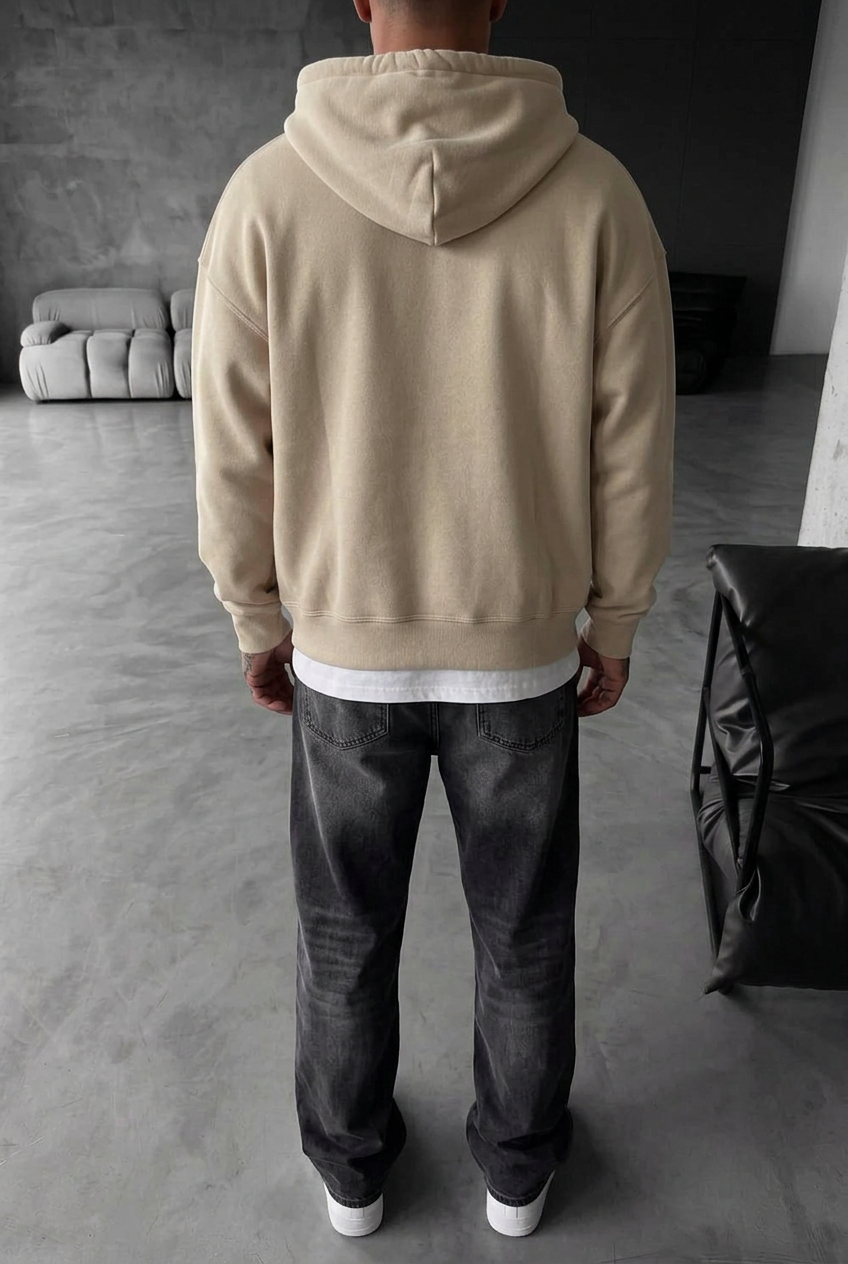 Oversized Zip-Up Sweatshirt Jacket with Double Zip and Inner Lining – Beige