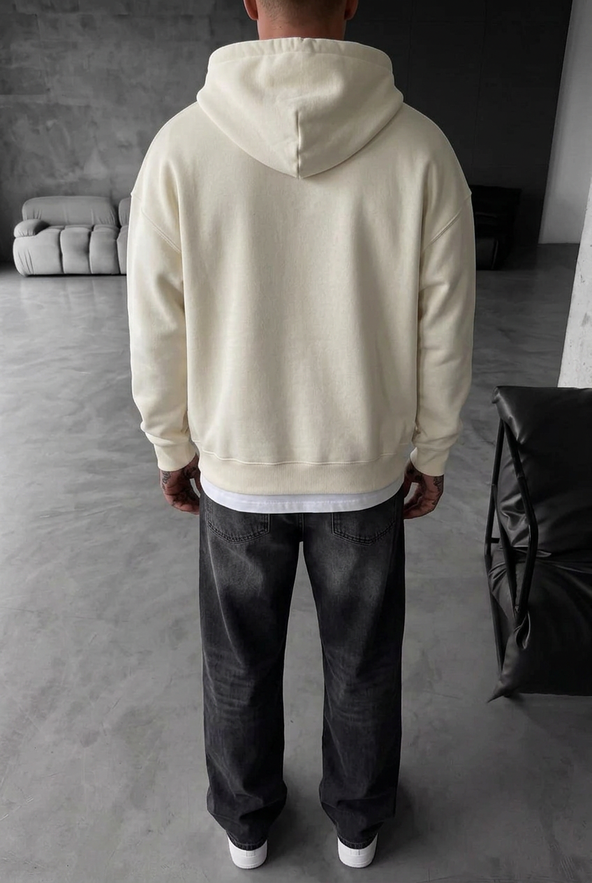 Oversized Zip-Up Sweatshirt Jacket with Double Zip and Inner Lining – White