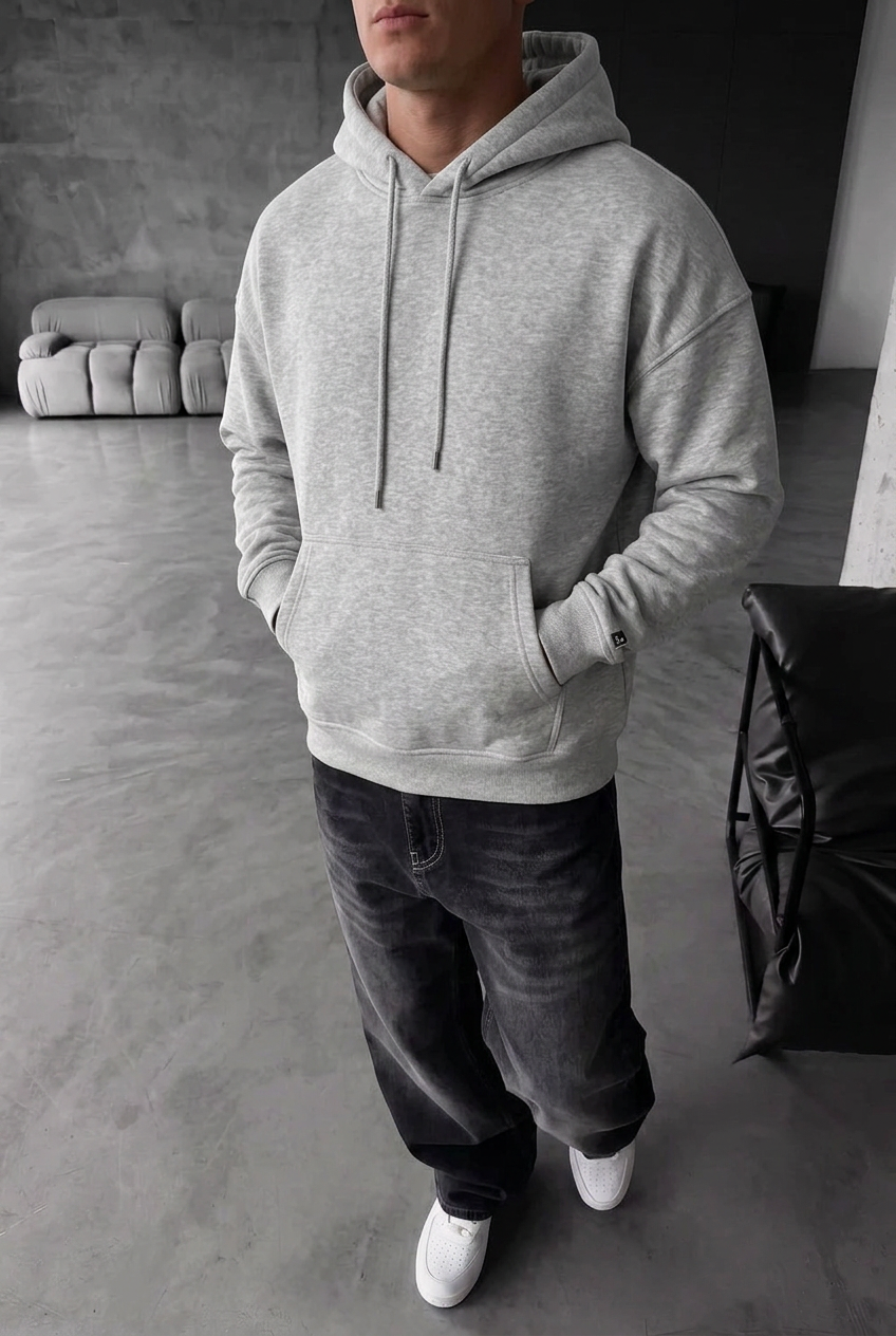 Oversized Fit Hoodie – Grey Melange
