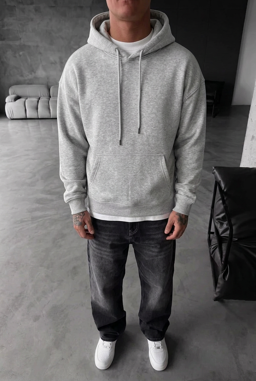 Oversized Fit Hoodie – Grey Melange
