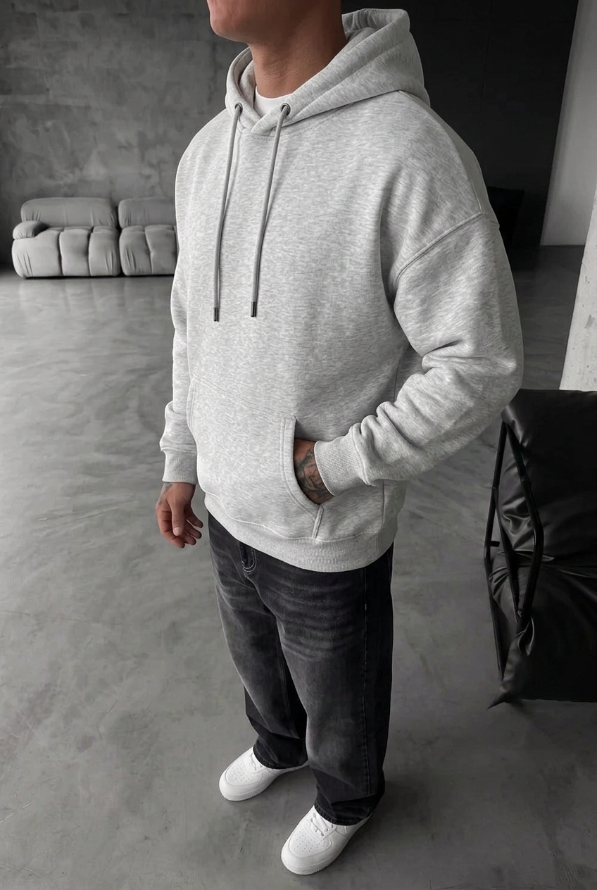Oversized Fit Hoodie – Grey Melange