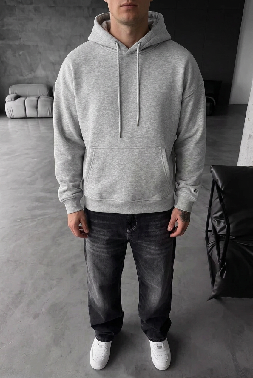 Oversized Fit Hoodie – Grey Melange
