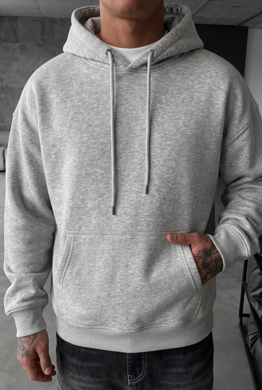 Oversized Fit Hoodie – Grey Melange