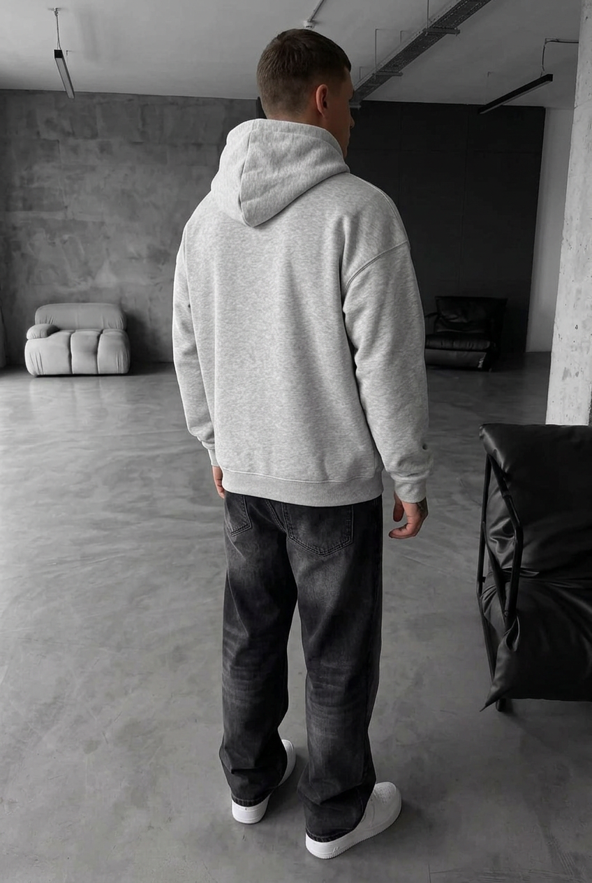 Oversized Fit Hoodie – Grey Melange