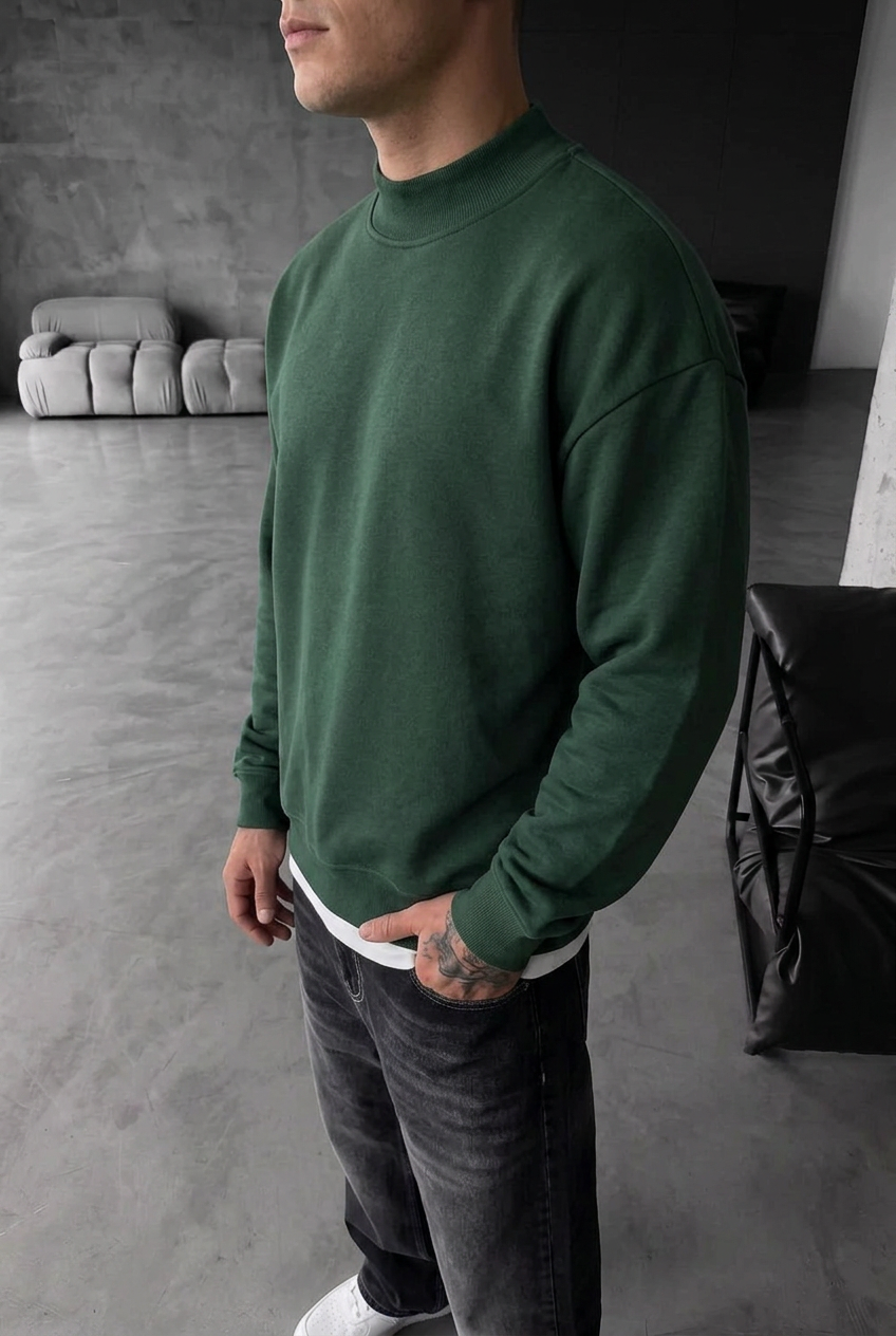 Oversized Fit Mock Neck Sweatshirt – Green