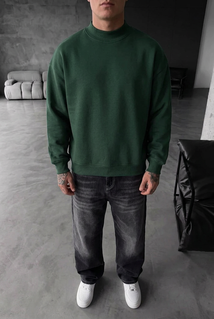 Oversized Fit Mock Neck Sweatshirt – Green