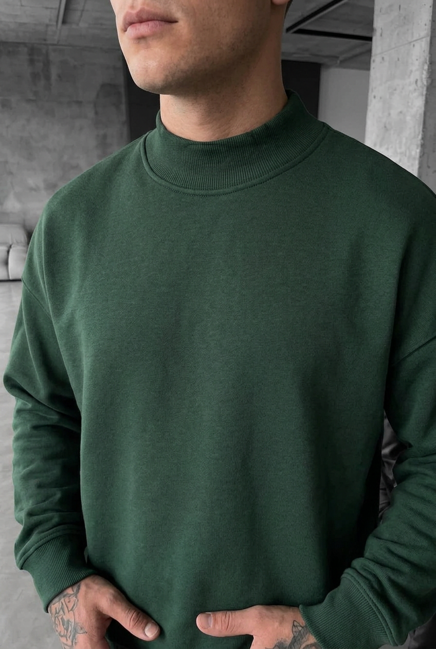 Oversized Fit Mock Neck Sweatshirt – Green