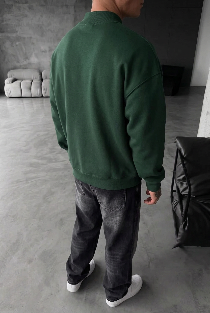 Oversized Fit Mock Neck Sweatshirt – Green