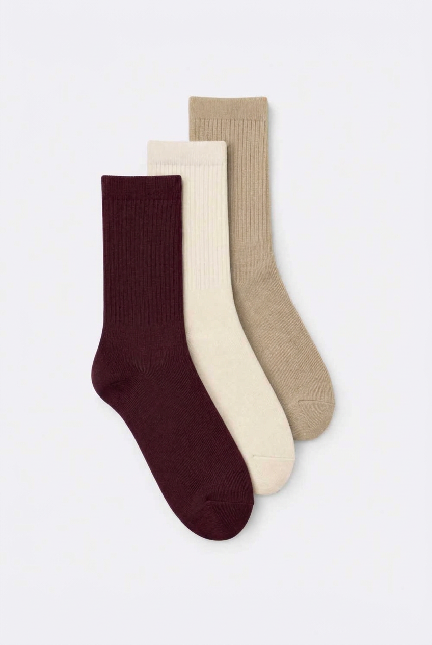 Ανδρικές Κάλτσες Σετ 3 Τεμαχίων Cotton Stretch – Μπορντό/ Εκρού / Μπεζ