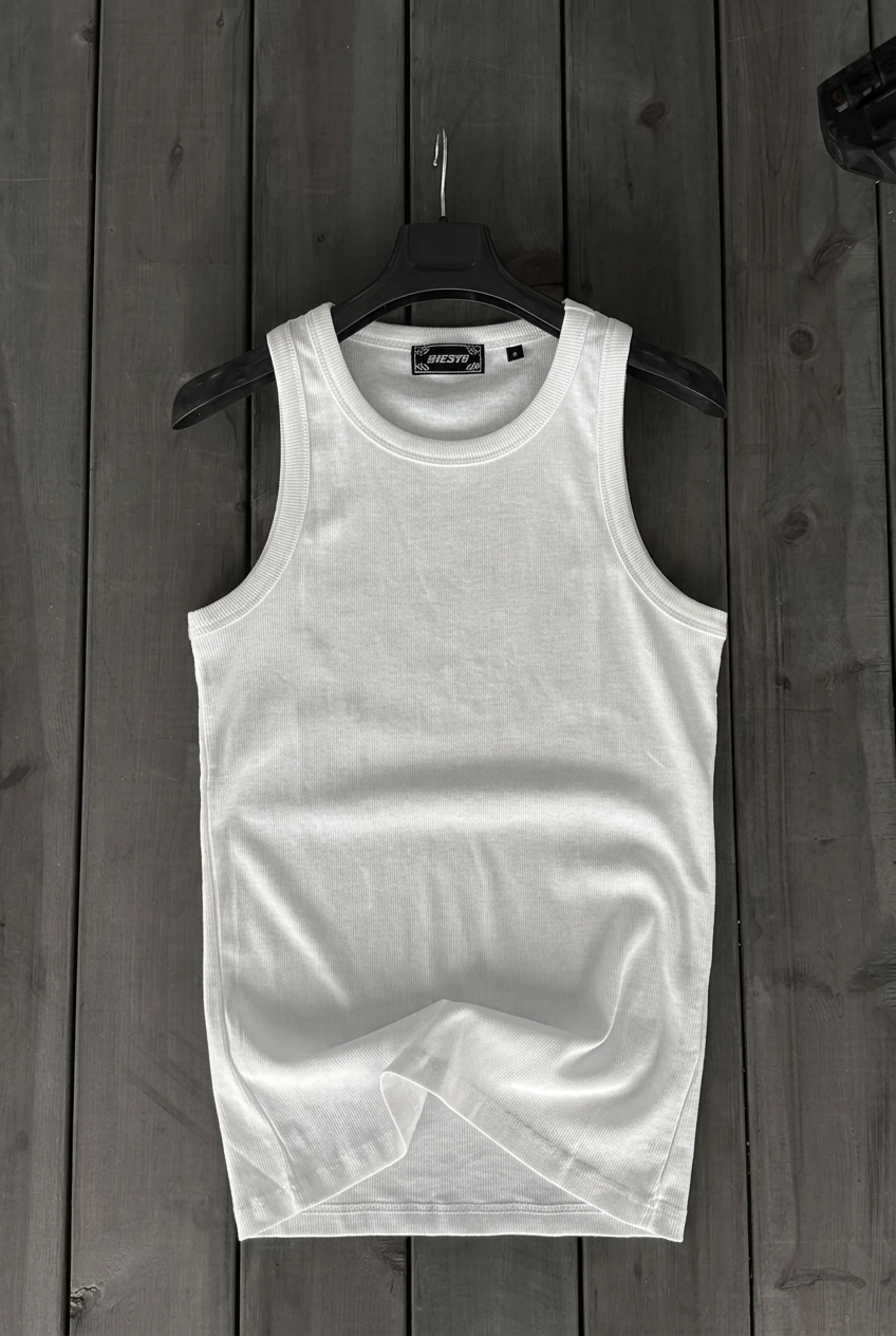 Ανδρικό Αμάνικο Φανελάκι Rib Slim Fit – Λευκό
