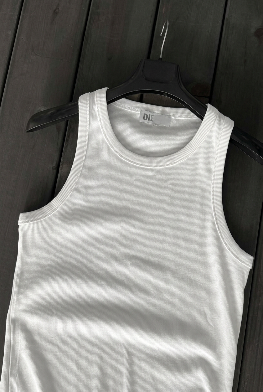Ανδρικό Αμάνικο Φανελάκι Rib Slim Fit – Λευκό