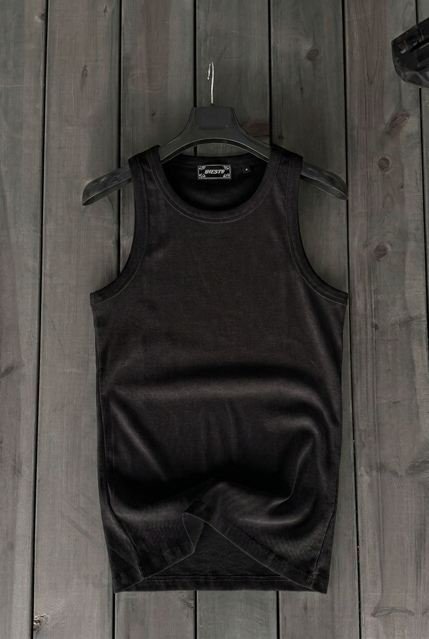 Ανδρικό Αμάνικο Φανελάκι Rib Slim Fit – Μαύρο