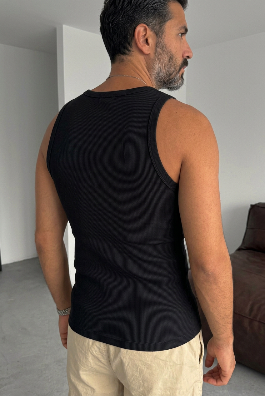 Ανδρικό Αμάνικο Φανελάκι Rib Slim Fit – Μαύρο