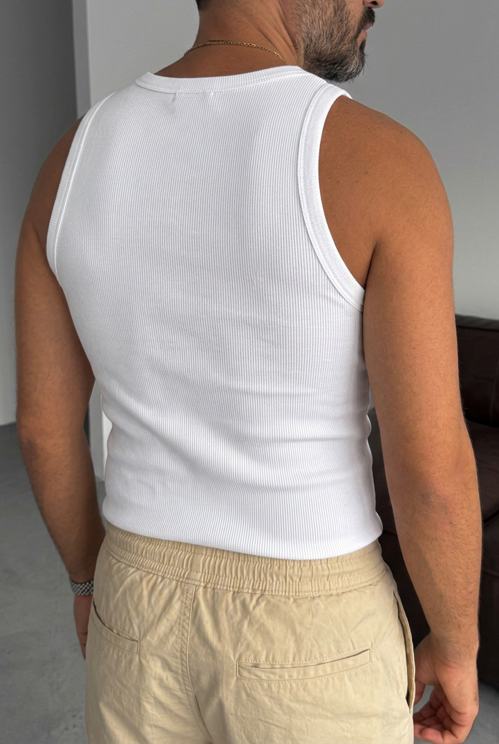 Ανδρικό Αμάνικο Φανελάκι Rib Slim Fit – Λευκό