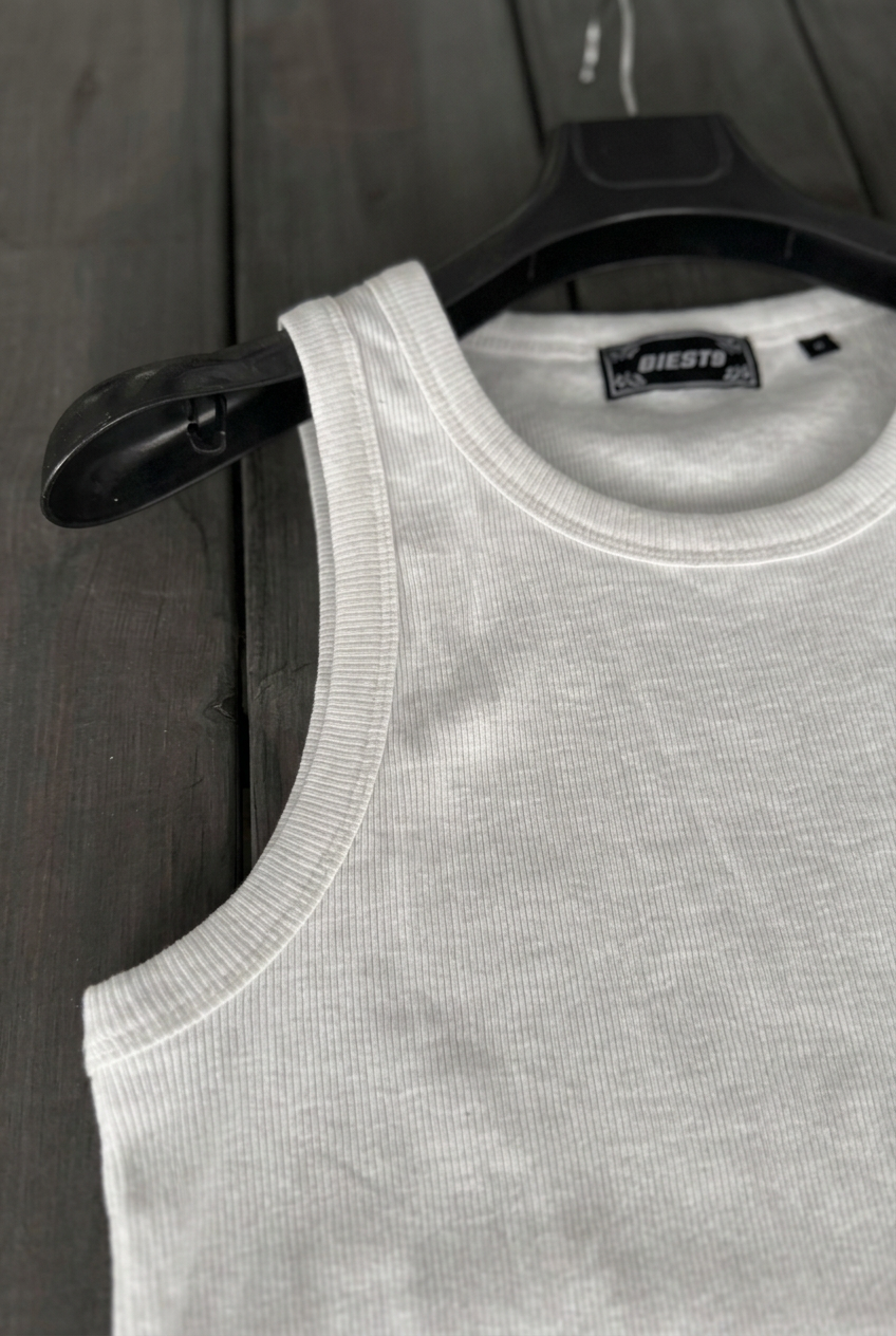 Ανδρικό Αμάνικο Φανελάκι Rib Slim Fit – Λευκό