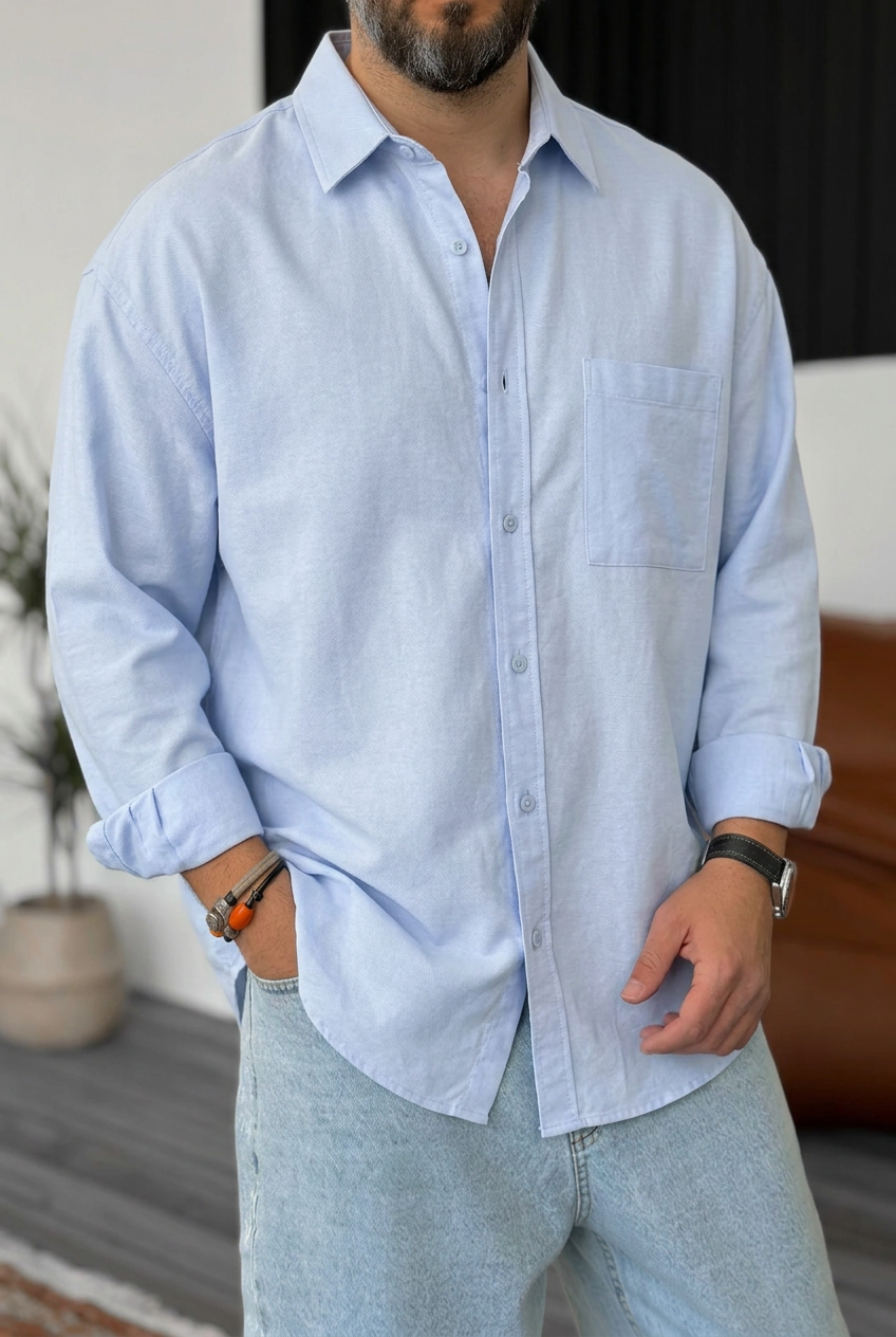 Ανδρικό Πουκάμισο Oxford Oversized 100% Βαμβακερό – Γαλάζιο