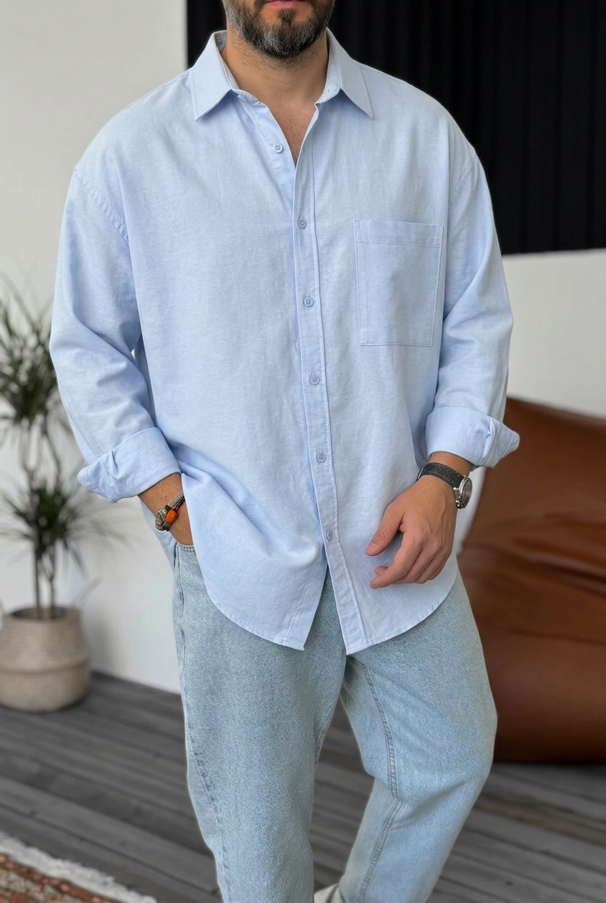 Ανδρικό Πουκάμισο Oxford Oversized 100% Βαμβακερό – Γαλάζιο