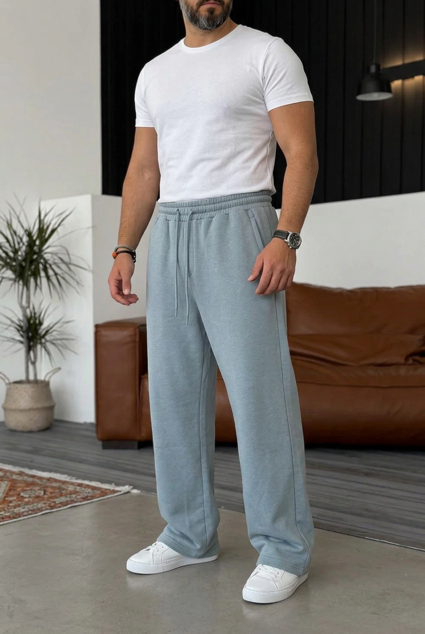 Regular Baggy Fit Clean Wash Joggers with Outer Lining – Sky Blue