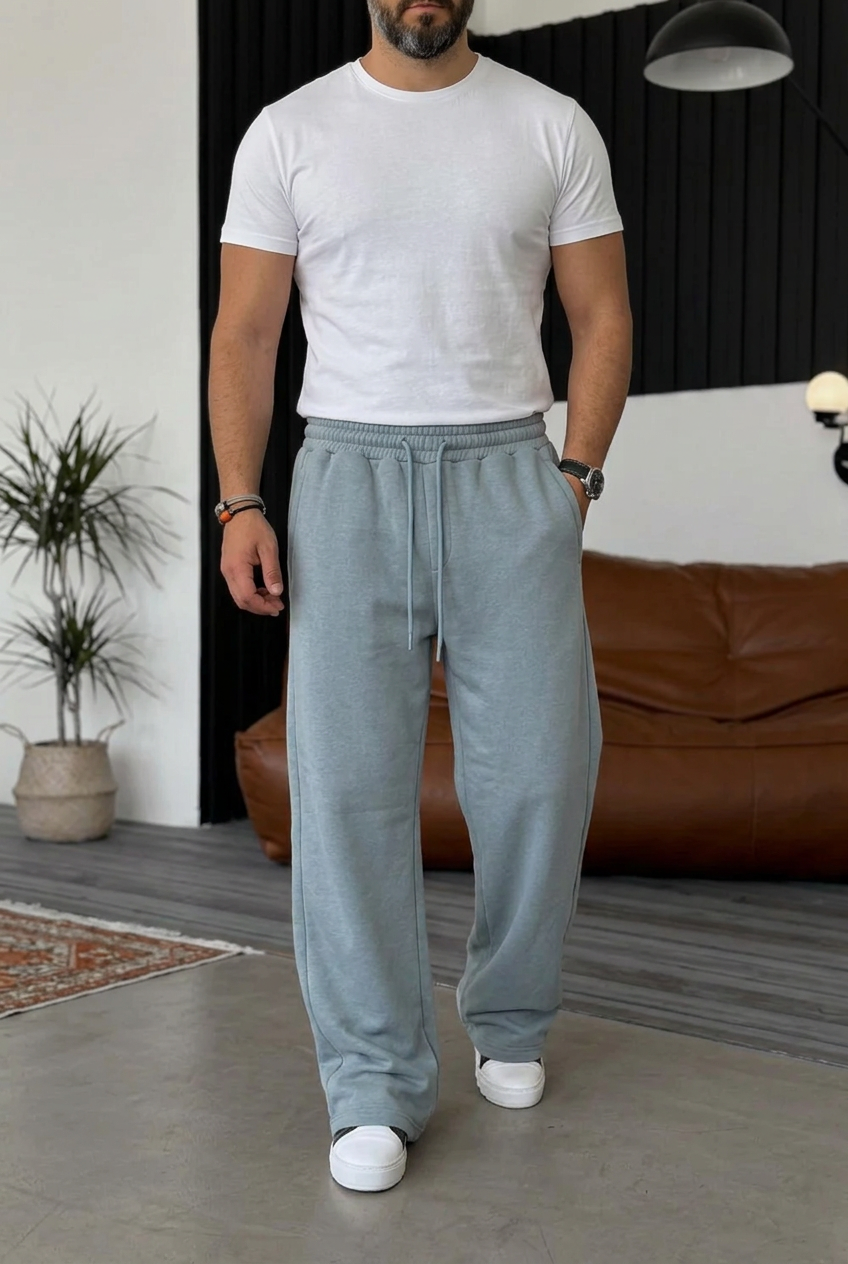 Regular Baggy Fit Clean Wash Joggers with Outer Lining – Sky Blue