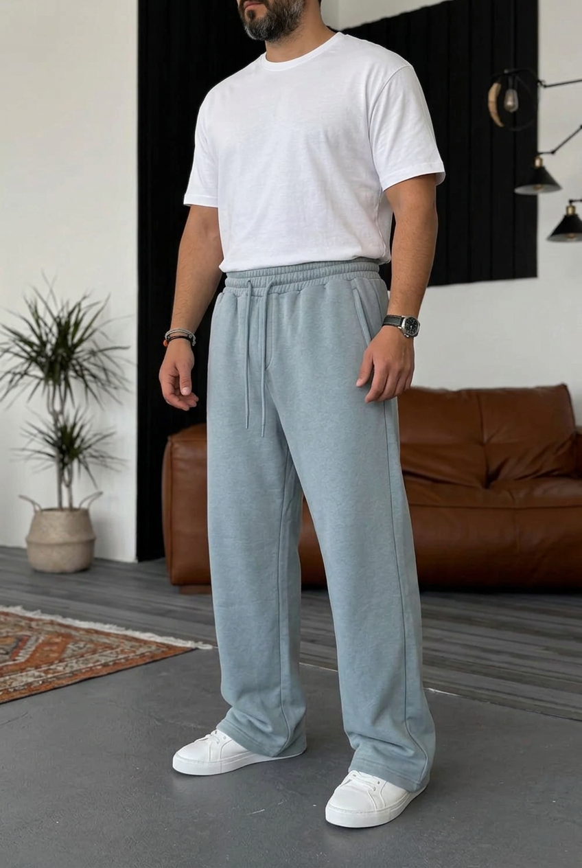 Regular Baggy Fit Clean Wash Joggers with Outer Lining – Sky Blue