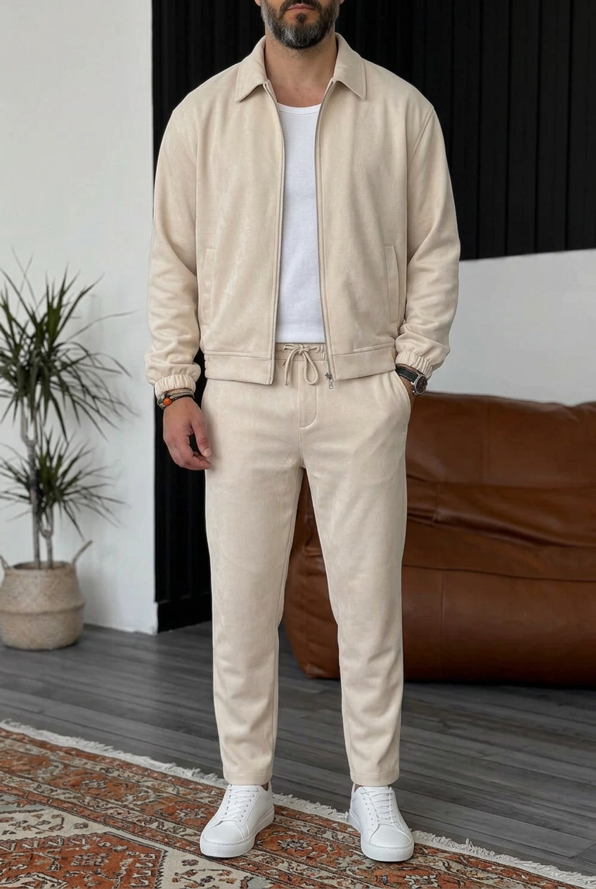 Soft Touch Jacket & Trousers Set – Beige-Ecru